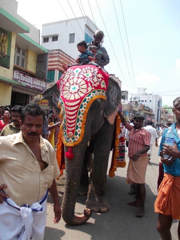 riding the temple elephant, Dindigul